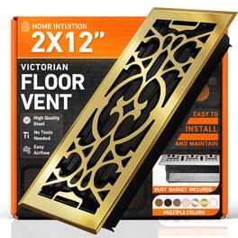 Home Intuition - 2X12 Floor Vent Covers with Mesh Cover Trap, Heat and Air, Floor Vent for HVAC Duct, Victorian - Polished Brass