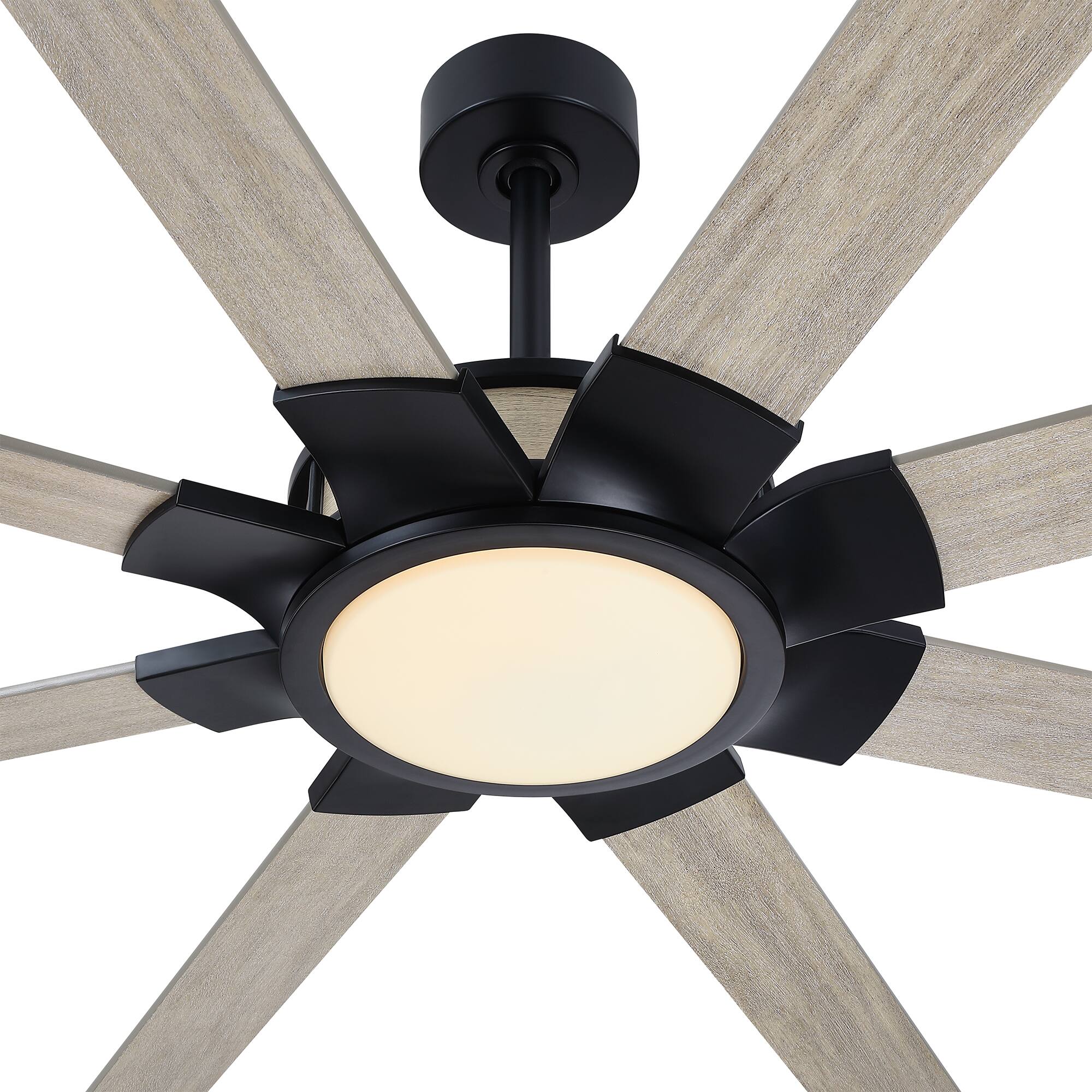 Alt View 4. Parrot Uncle - 84 Inch Industrial 8 Blades Large Windmill Ceiling Fan with Dimmable LED Light and Remote - Black.