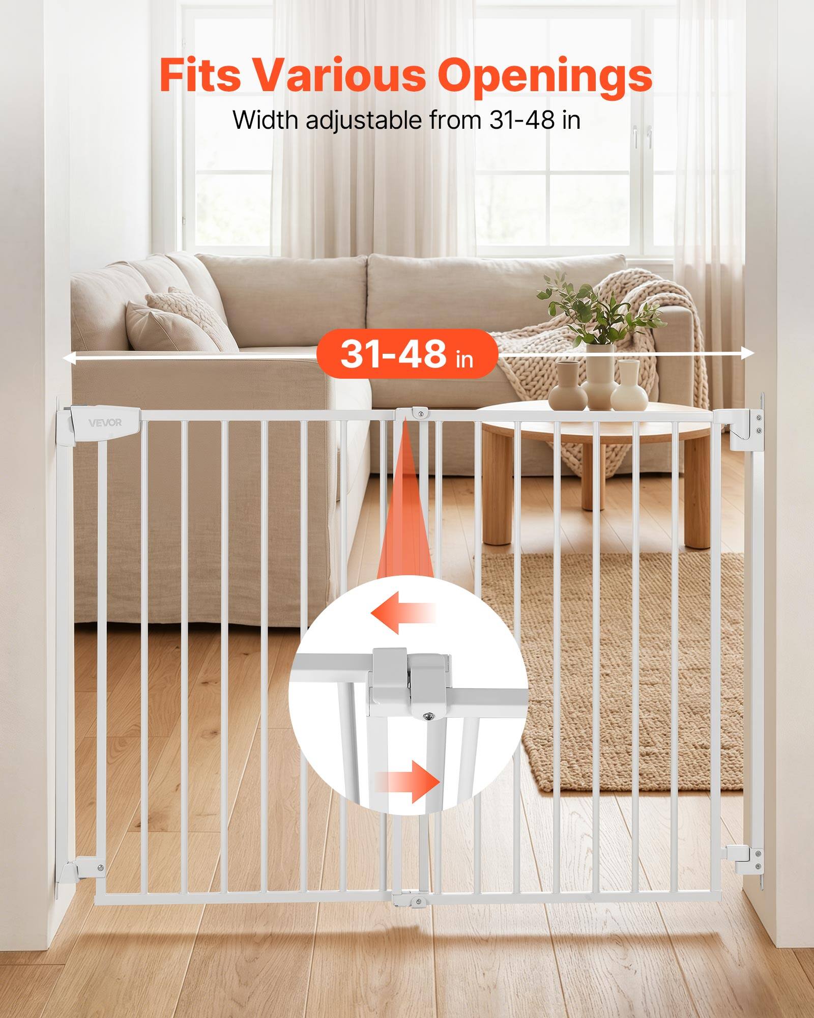 Fits Various Openings  
Width adjustable from 31-48 in
