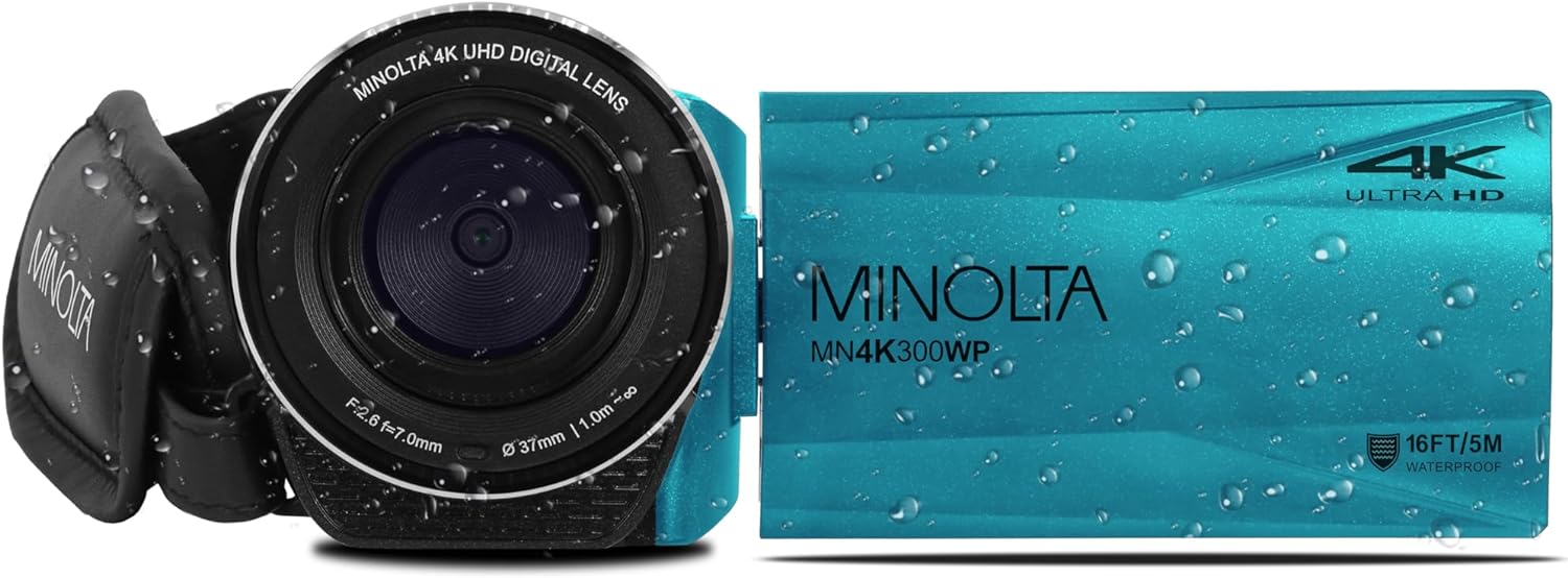 Minolta MN4K300WP 4K Ultra HD / 56 MP Waterproof Camcorder Blue
