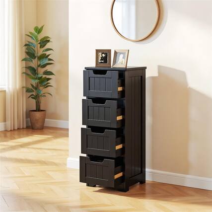 Front. Pefilos - Free-Standing Side Storage Organizer, 4 Drawers, Cutout Handles, Anti-Falling, Black - Black.