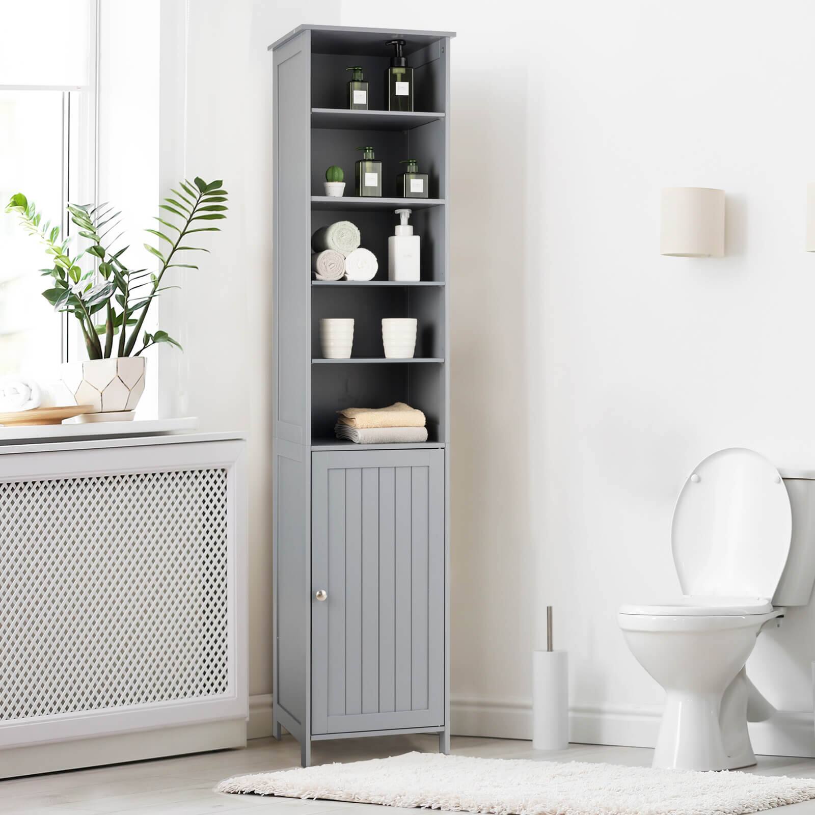 Alt View 1. Ecooso - Tall Freestanding Bathroom Cabinet with Drawer, MDF Board, Adjustable Shelf - Grey.