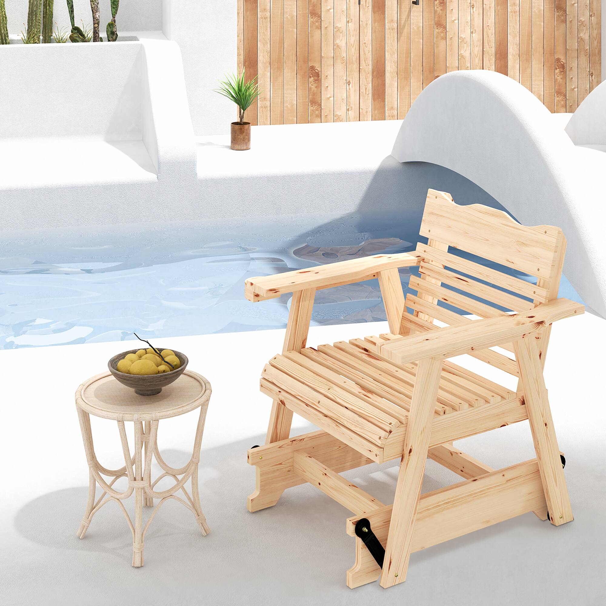Alt View 4. Costway - Costway 2 PCS Patio Outdoor Wood Slat Rocking Chair Porch Rocker Curved Seat 330 Lbs - Natural.