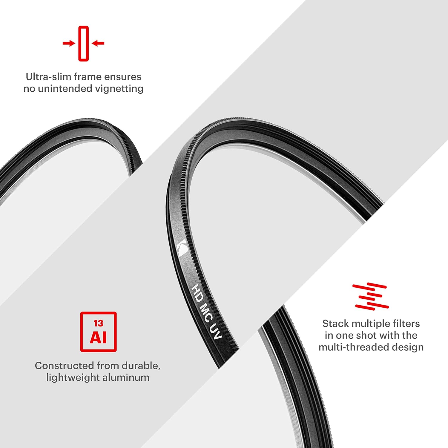 Ultra-slim frame ensures no unintended vignetting

Constructed from durable, lightweight aluminum

Stack multiple filters in one shot with the multi-threaded design