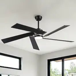 Parrot Uncle - 60" Modern LED Ceiling Fan with Remote Control and Reverible Blades - Black