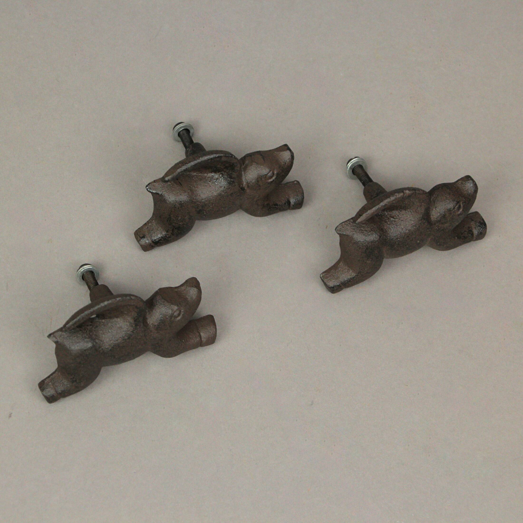 Alt View 3. Upper Deck - Set of 6 Cast Iron Flying Pig Drawer Pulls Decorative Cabinet Knobs Home Decor - Brown.