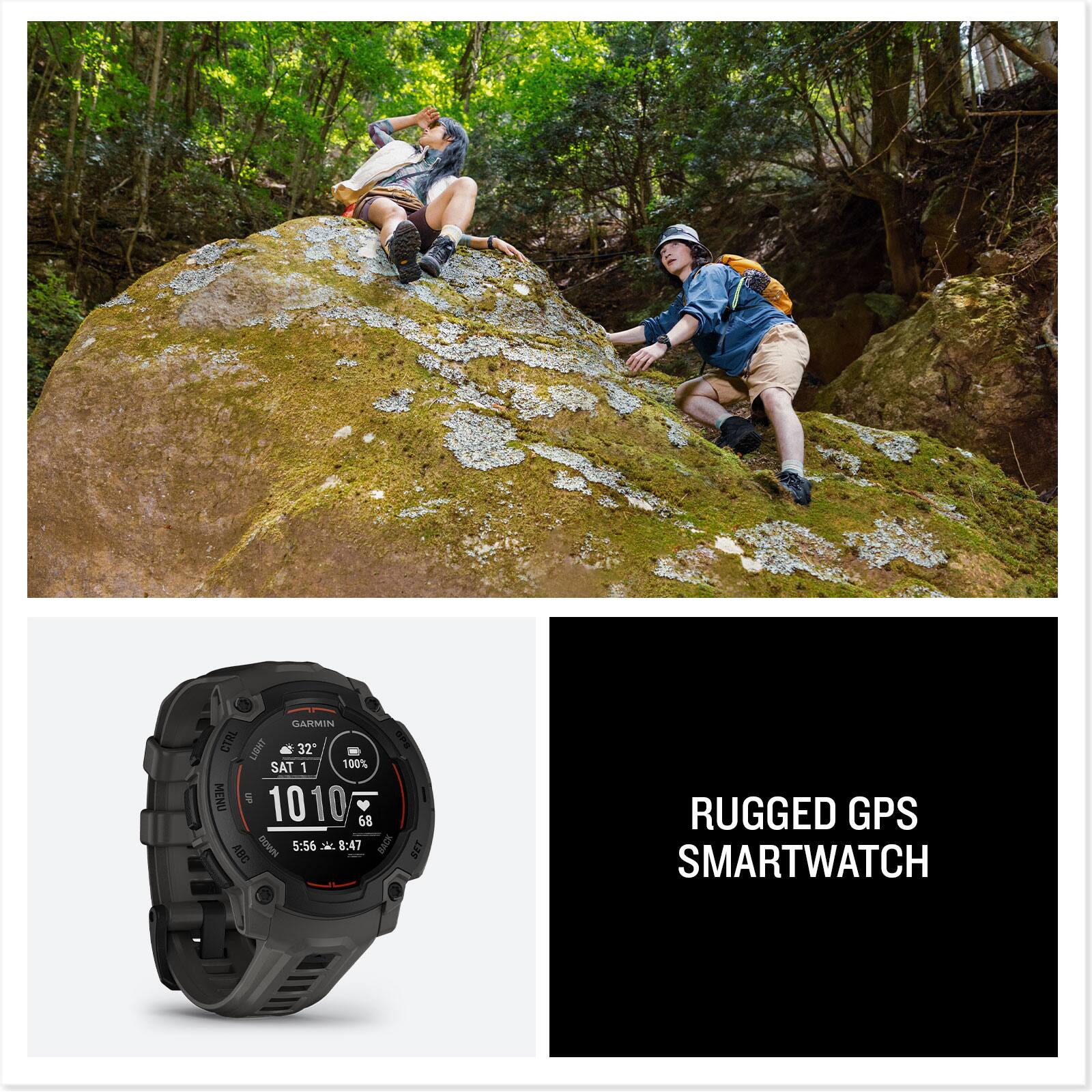 GARMIN CTRL LIGHT 32 GPE SAT 1 100% MENU 1010 68 AND HIRDE 5:56 8:47 BACK SET RUGGED GPS SMARTWATCH