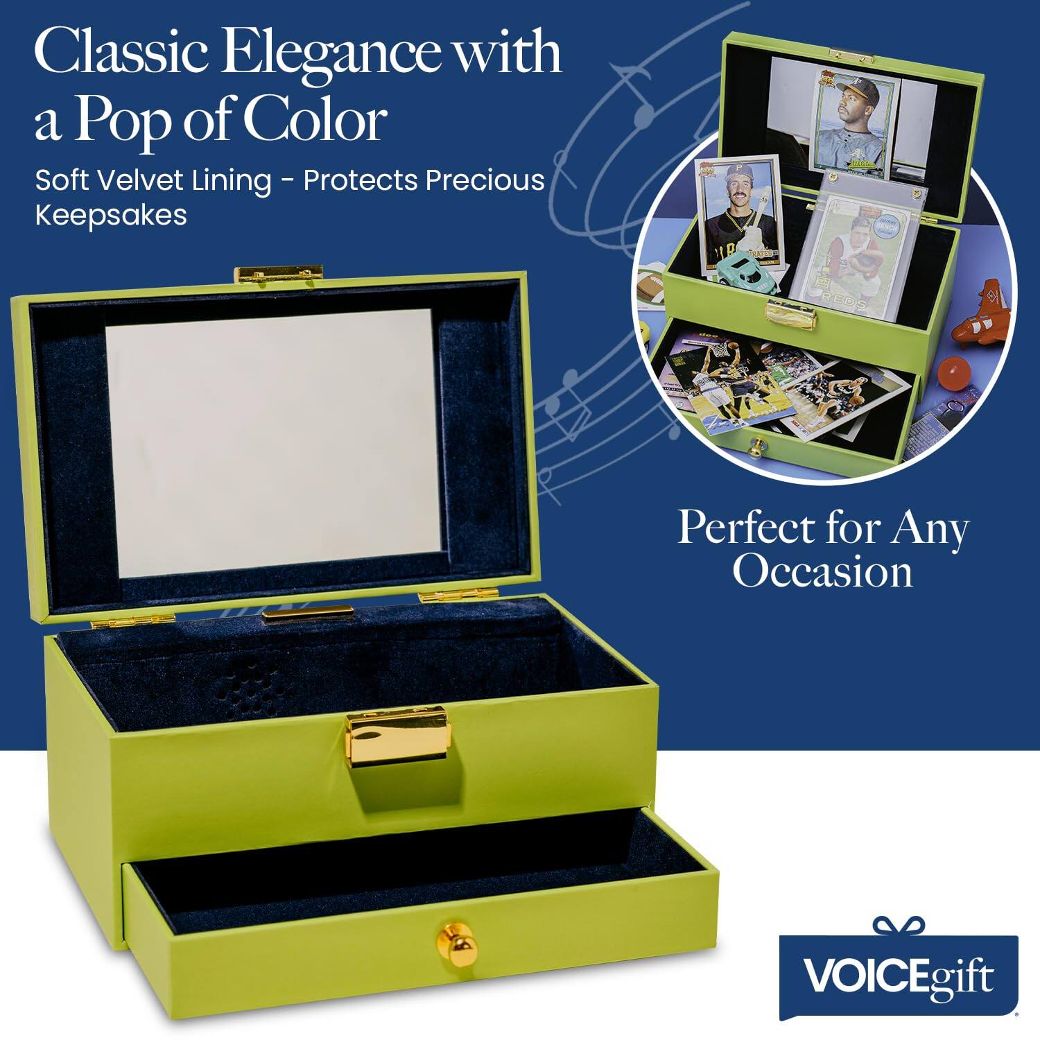 Classic Elegance with a Pop of Color  
Soft Velvet Lining - Protects Precious Keepsakes  
Perfect for Any Occasion  

VOICEgift