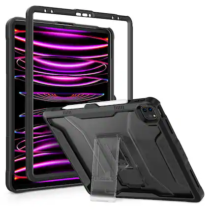 Front. VIKESI - Kickstand Protective Case for iPad Pro 12.9 inch , Matte Frosted Scratch Resistant Back, TPU Shockproof Frame - Black.