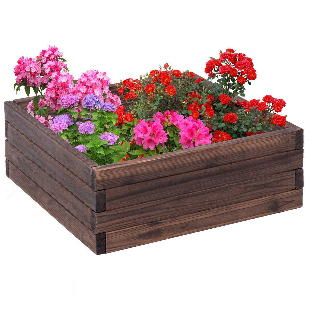 Alt View 2. Costway - Square Raised Garden Bed Flower Vegetables Seeds Planter Kit Elevated Box - Brown.