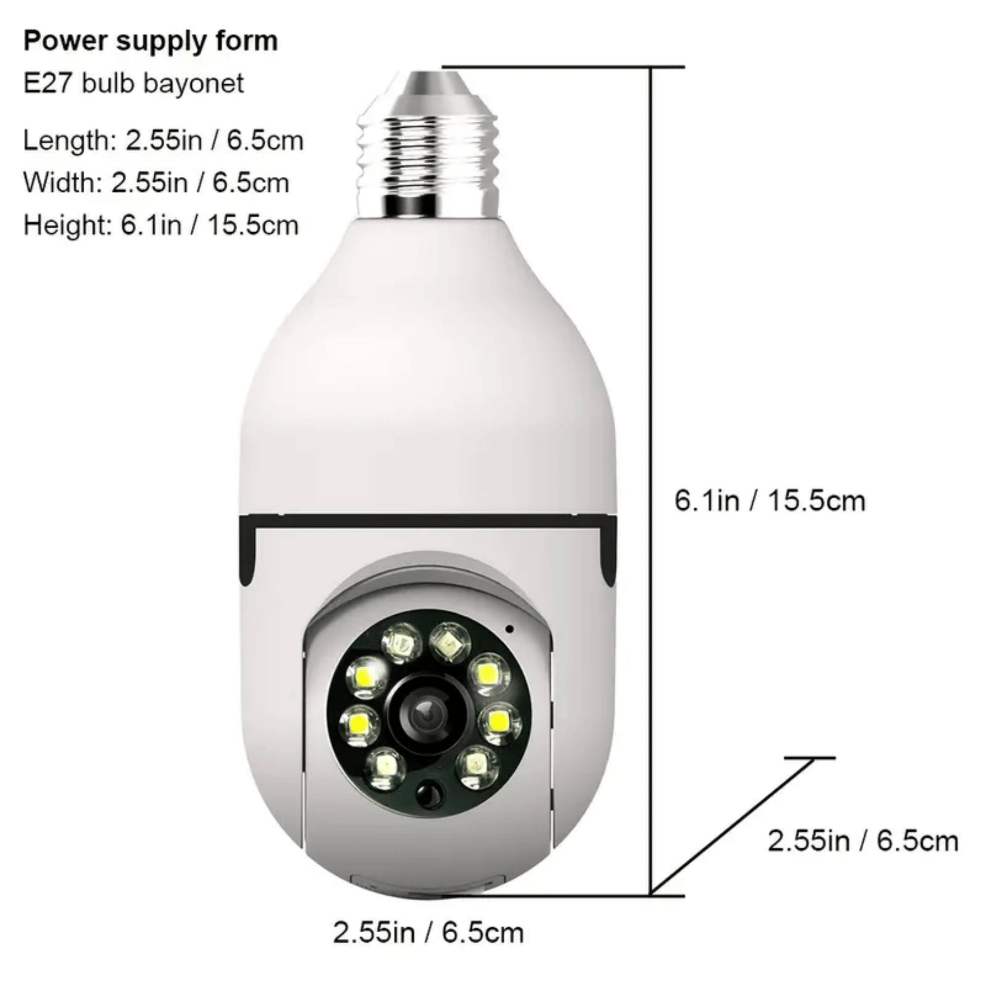 Power supply form  
E27 bulb bayonet  

Length: 2.55in / 6.5cm  
Width: 2.55in / 6.5cm  
Height: 6.1in / 15.5cm  

6.1in / 15.5cm  

2.55in / 6.5cm  

2.55in / 6.5cm