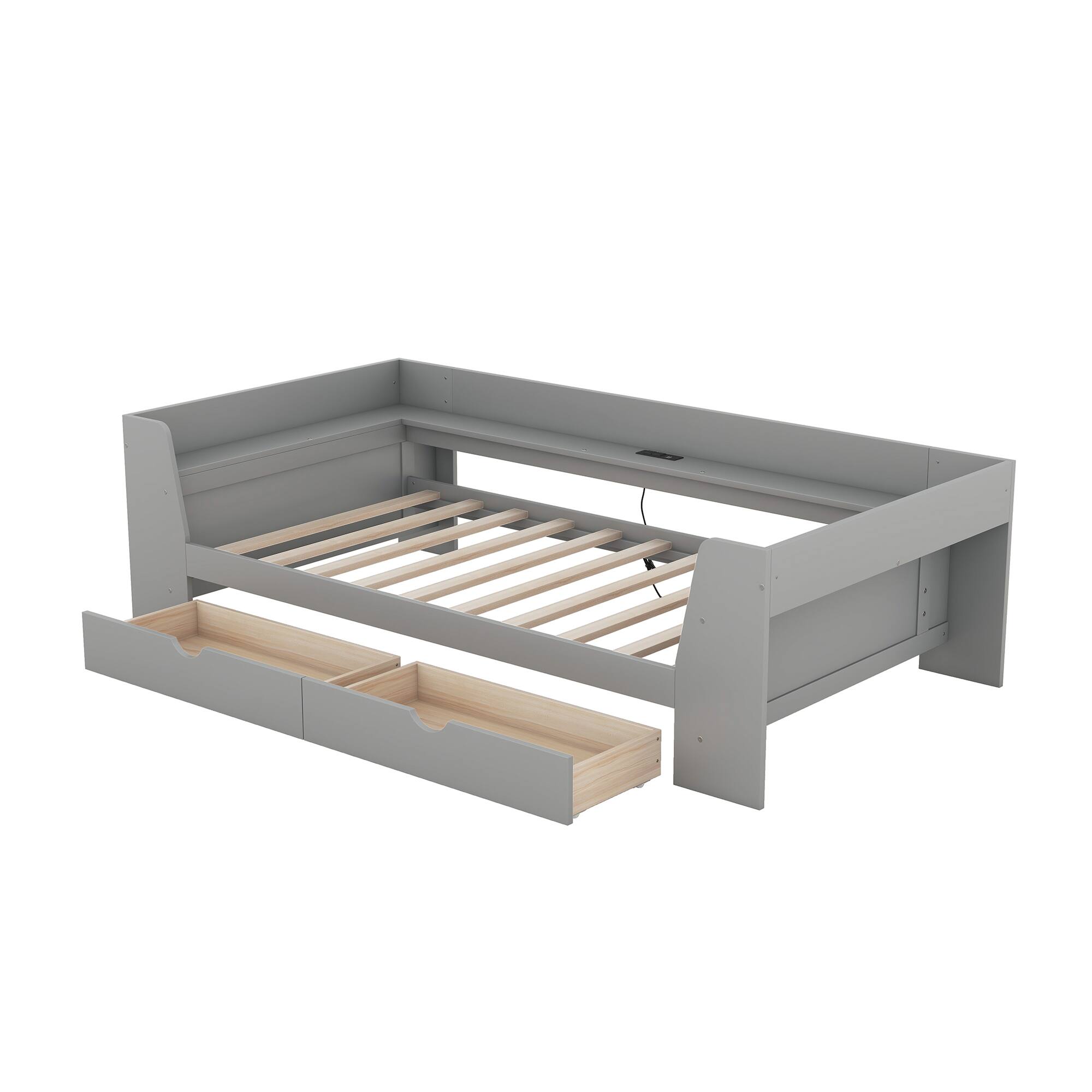 Alt View 7. Tiramisubest - Twin Size Daybed with Shelves, Drawers and Built-In Charging Station, Gray - Gray.