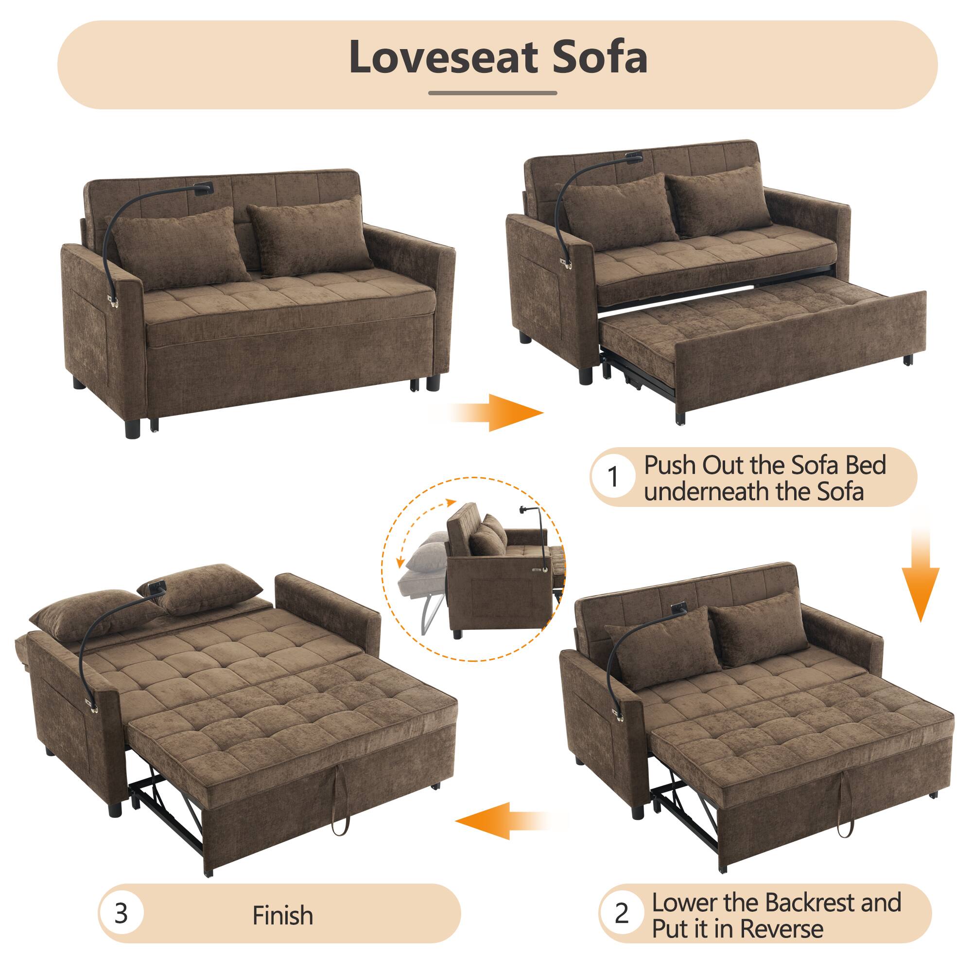 Loveseat Sofa

1. Push Out the Sofa Bed underneath the Sofa
2. Lower the Backrest and Put it in Reverse
3. Finish