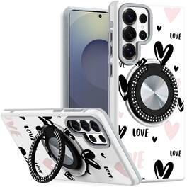 Kitcheniva - Stylish Bling Ring Stand Protective Case With Tempered Glass For Samsung S26 Ultra Hearts - White