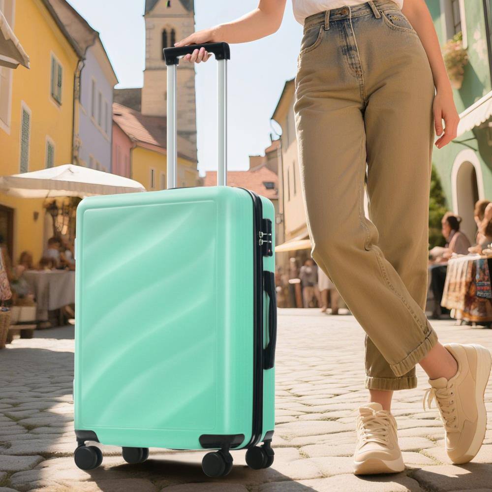 Angle. BreeBe - 3-Piece Luggage Set, Lightweight ABS Suitcases with Spinner Wheels and TSA Lock, Carry-On & Checked 20/24/28 Inch - Green.