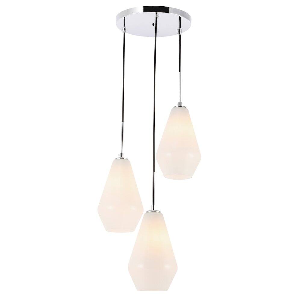 Alt View 10. Living District - Gene 3 Light Chrome And Frosted White Glass Pendant - Chrome And Frosted White Glass.