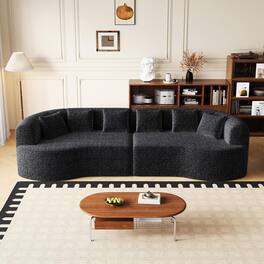 Trinkets Crazed - 106.3" Curved Sectional Sofa Oversized Deep Seat Cloud Couch with 6 Pillows - Black
