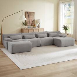 Anysun - 6 Seat U-Shape Convertible Sectional Couch with Ottoman, Cloud Comfort Corduroy Fabric Sofa for Living Room - Gray