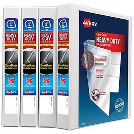 Avery - Heavy Duty 1" 3-Ring View Binders, Slant Ring, 4/Pack - White