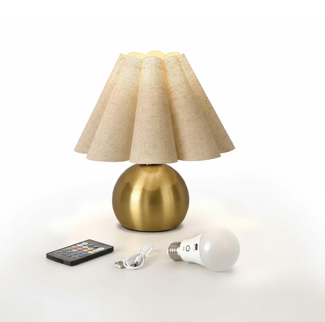 Front. FINEAK - Rechargeable Cordless Gold Mini Table Lamp with Remote (Small Spaces) - Gold.