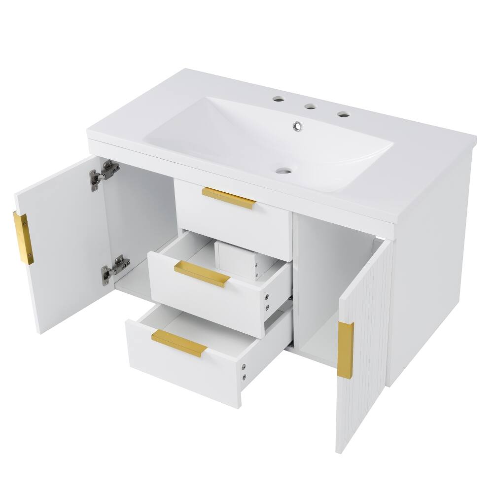Alt View 9. Loheer - Loheer 36 inch Wall Mounted Bathroom Vanity White Floating Bathroom Vanity with Resin Sink and 2 Drawers - White.