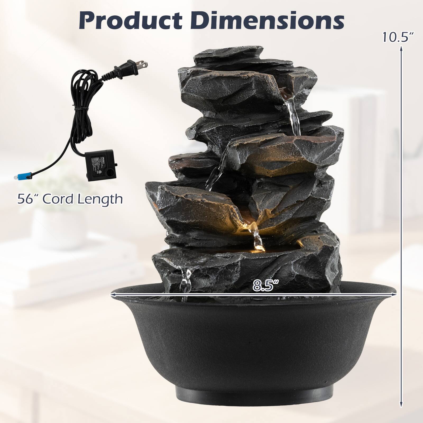 Gymax Tabletop Water Fountain w/LED Light Pump & Adjustable Flow