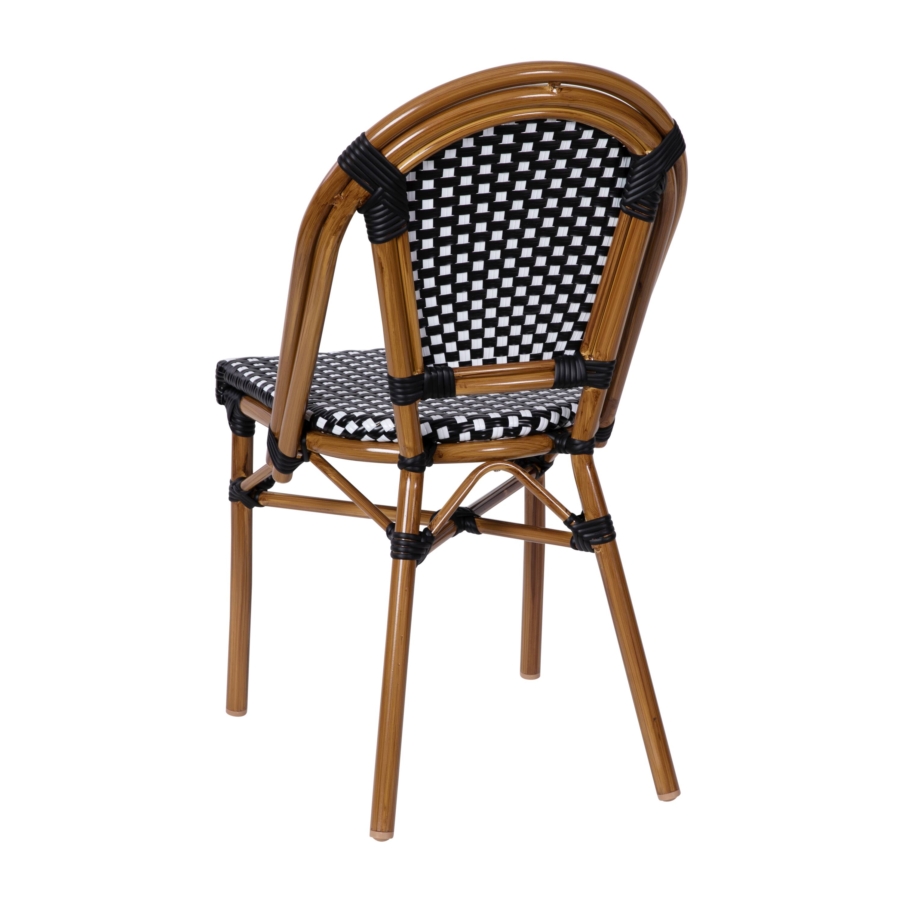 Alt View 8. Emma + Oliver - Soie Stacking Bistro Chairs with PE Seat and Back and Aluminum Frame for Indoor/Outdoor Use - Black & White/Natural Frame.
