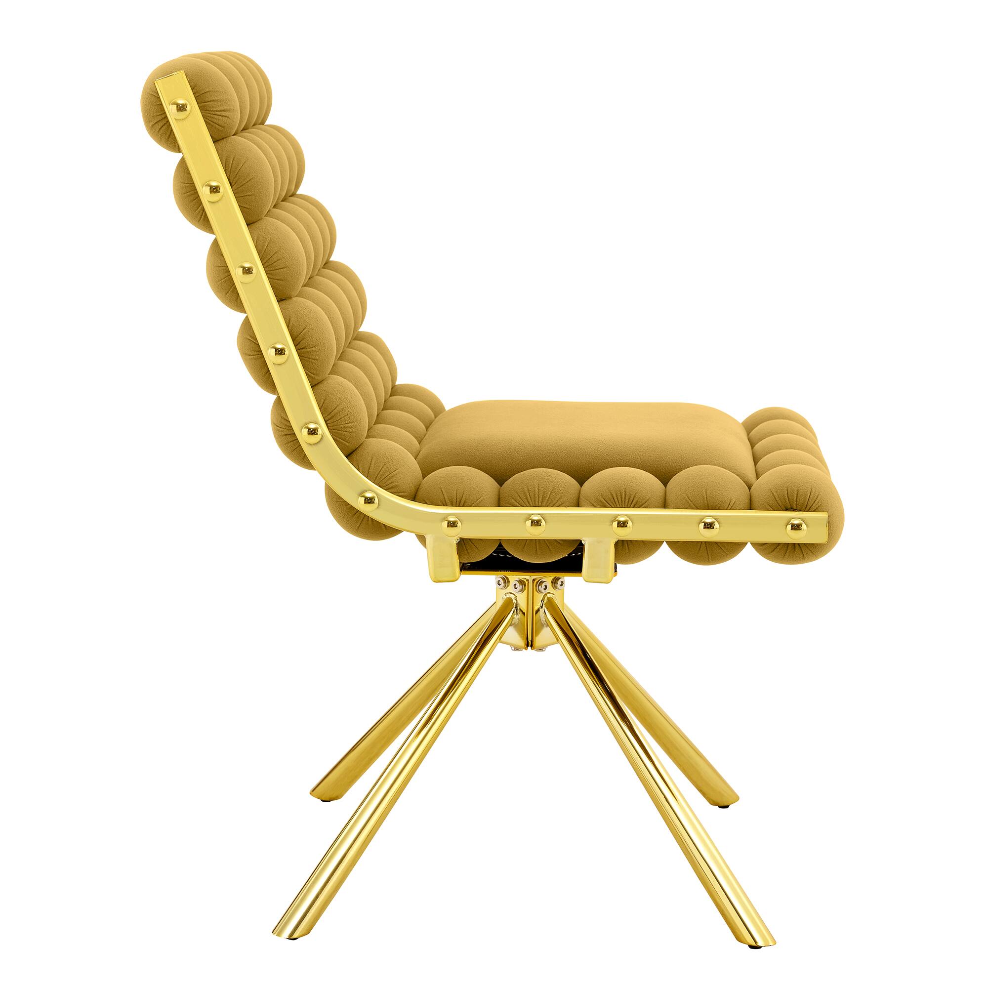Alt View 7. Loheer - Loheer Yellow Dining Chairs Set of 2, Velvet Bubble Tufted Accent Chairs with Gold Legs, 1.63 ft, Dining Room Kitchen - Gold,Yellow.