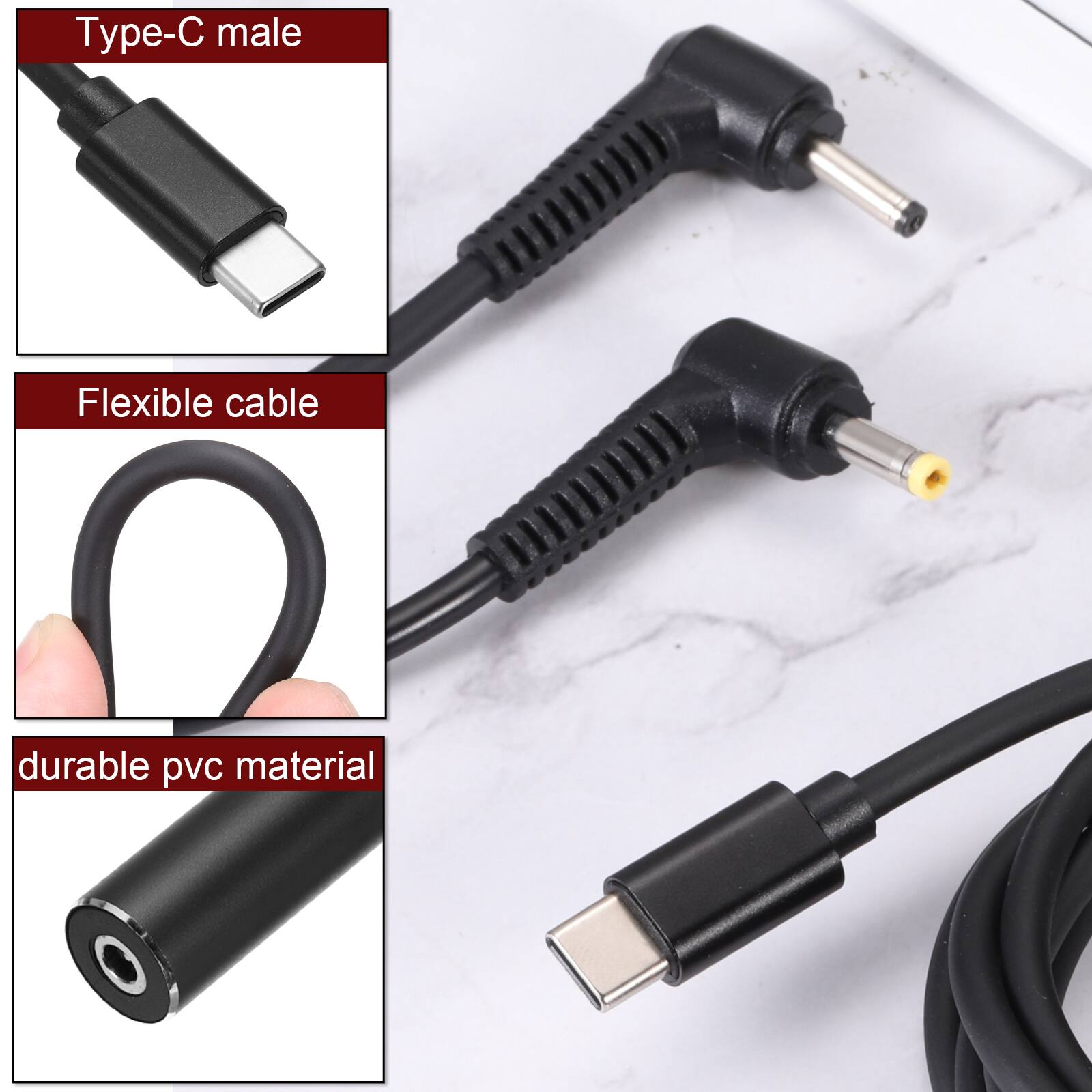 Type-C male  
Flexible cable  
durable pvc material