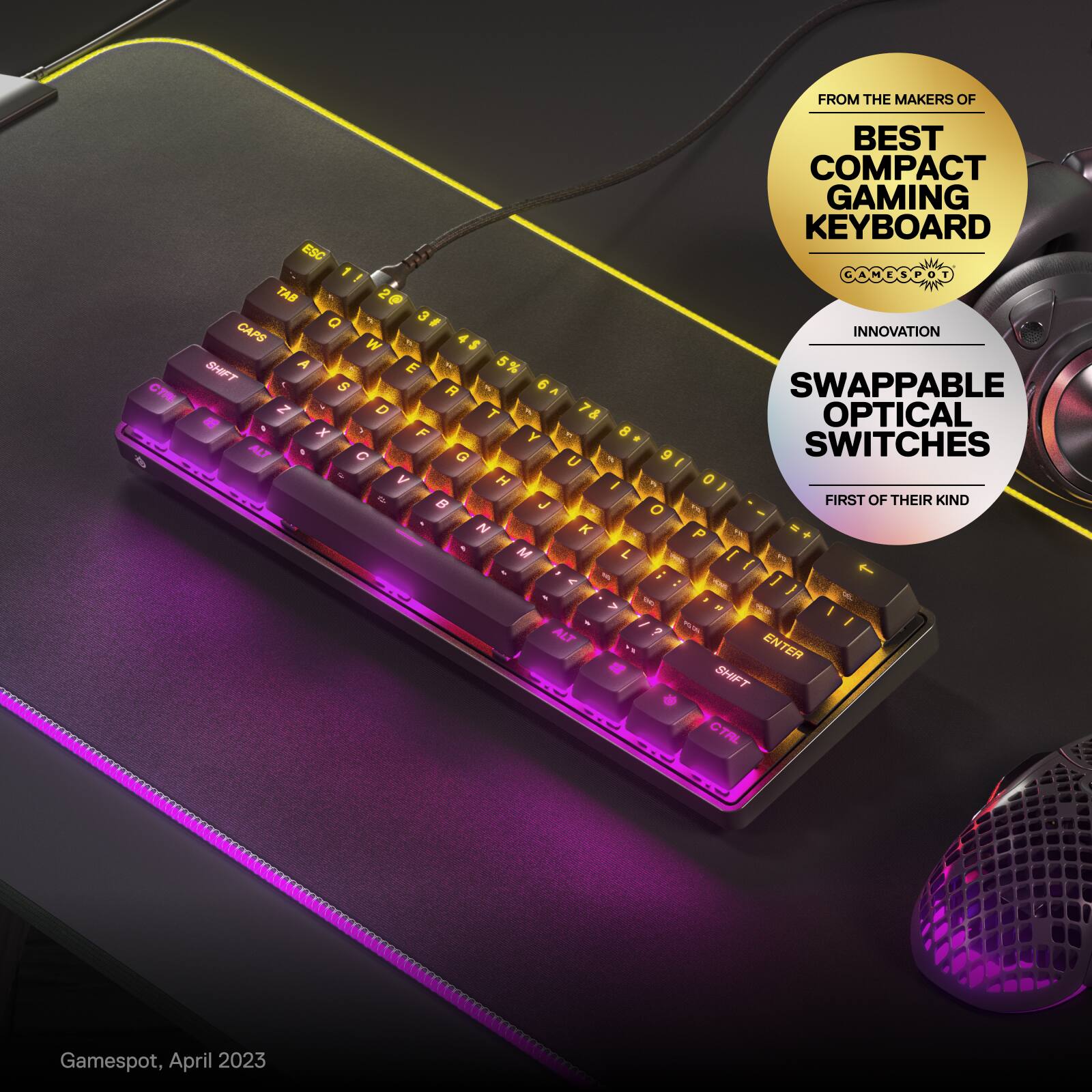 FROM THE MAKERS OF CTFL BEST COMPACT GAMING KEYBOARD ESC 1 ! TAB 2 3 4 5 6 7 8 9 0 - / - - - I / T I ALT ENTER SHIFT CTAL Gamespot, April 2023