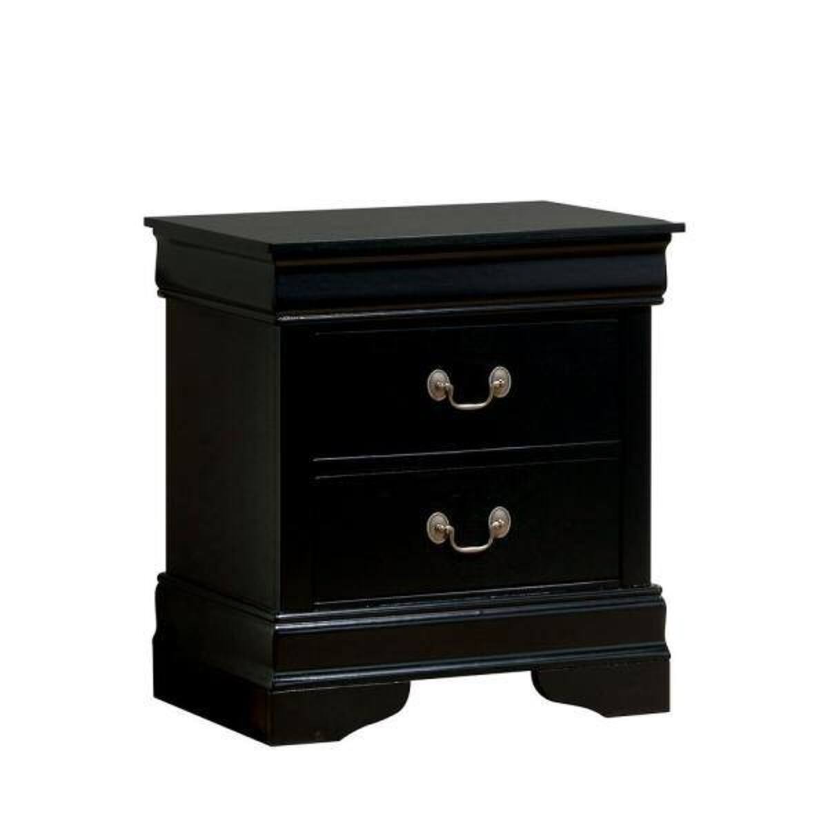 Alt View 2. Loheer - Loheer Black Solid Wood Nightstand with Two Drawers for Bedroom Storage - Black.