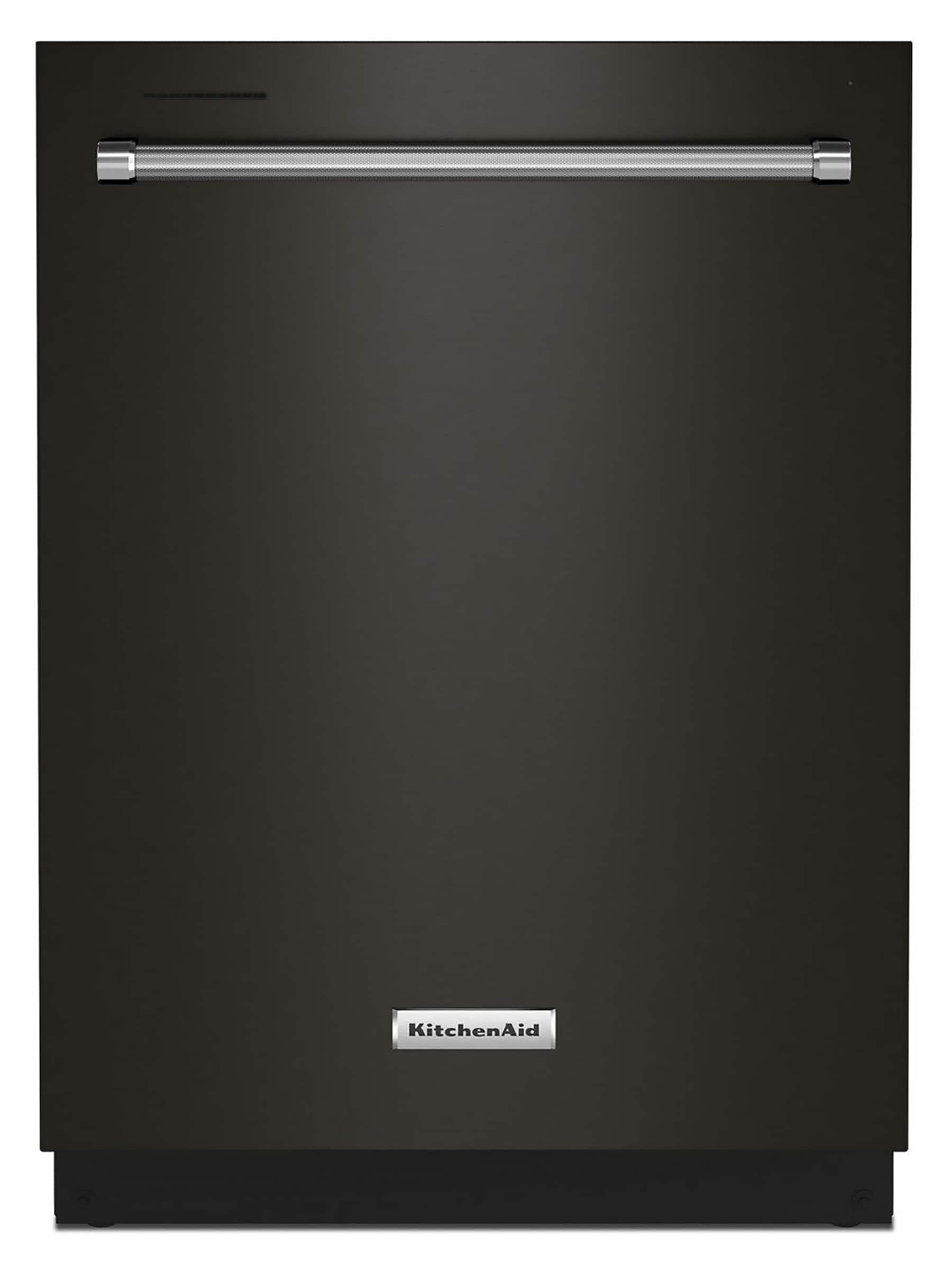 Front. KitchenAid - 24" Top Control Built-In Stainless Steel Tub Dishwasher with 3rd Rack, 50+ Total Wash Jets, 44 dBA - Black stainless steel.