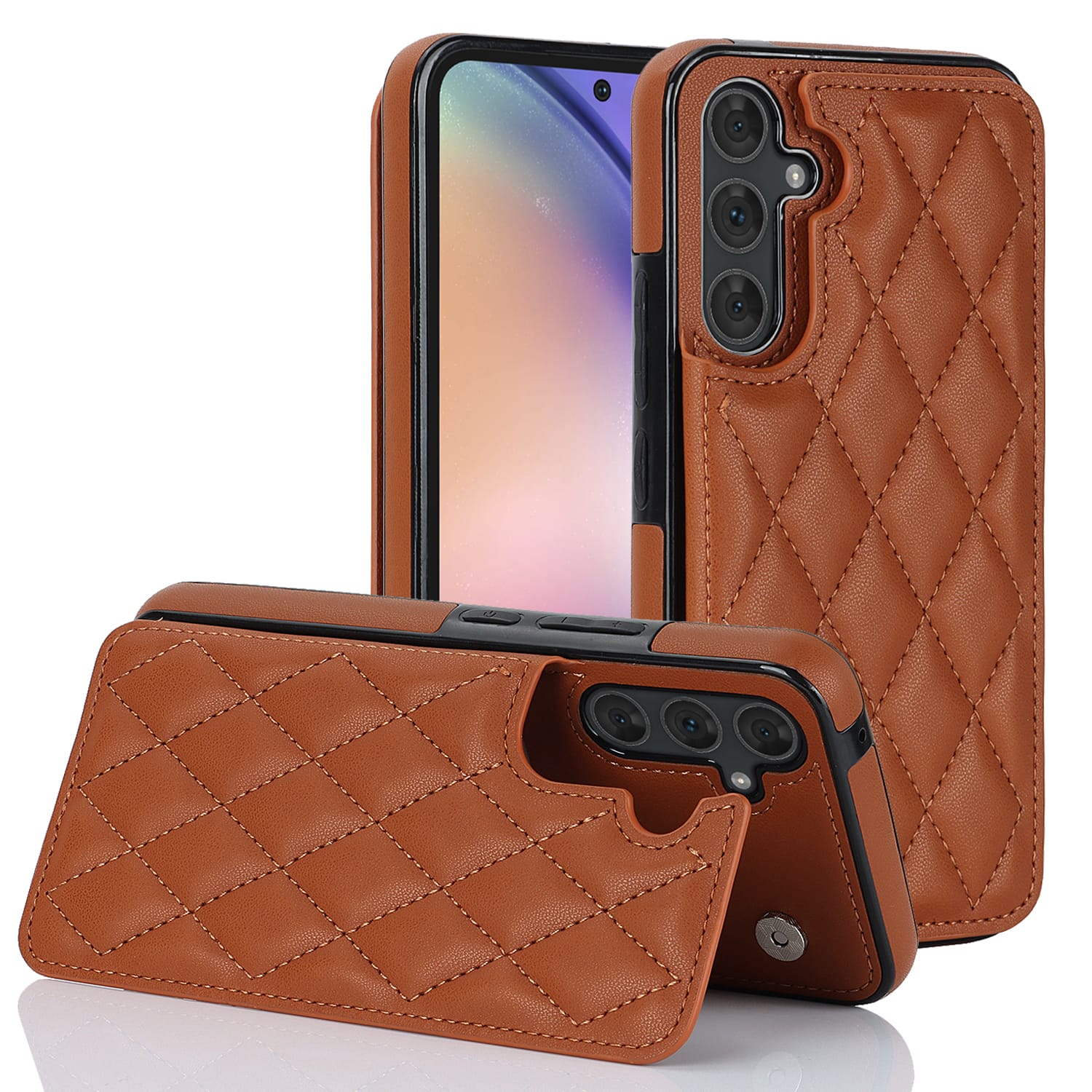 Dteck - Wallet Case for Samsung Galaxy S26, RFID Blocking Double Magnetic Button PU Leather Card Holder Kickstand Cover - Brown