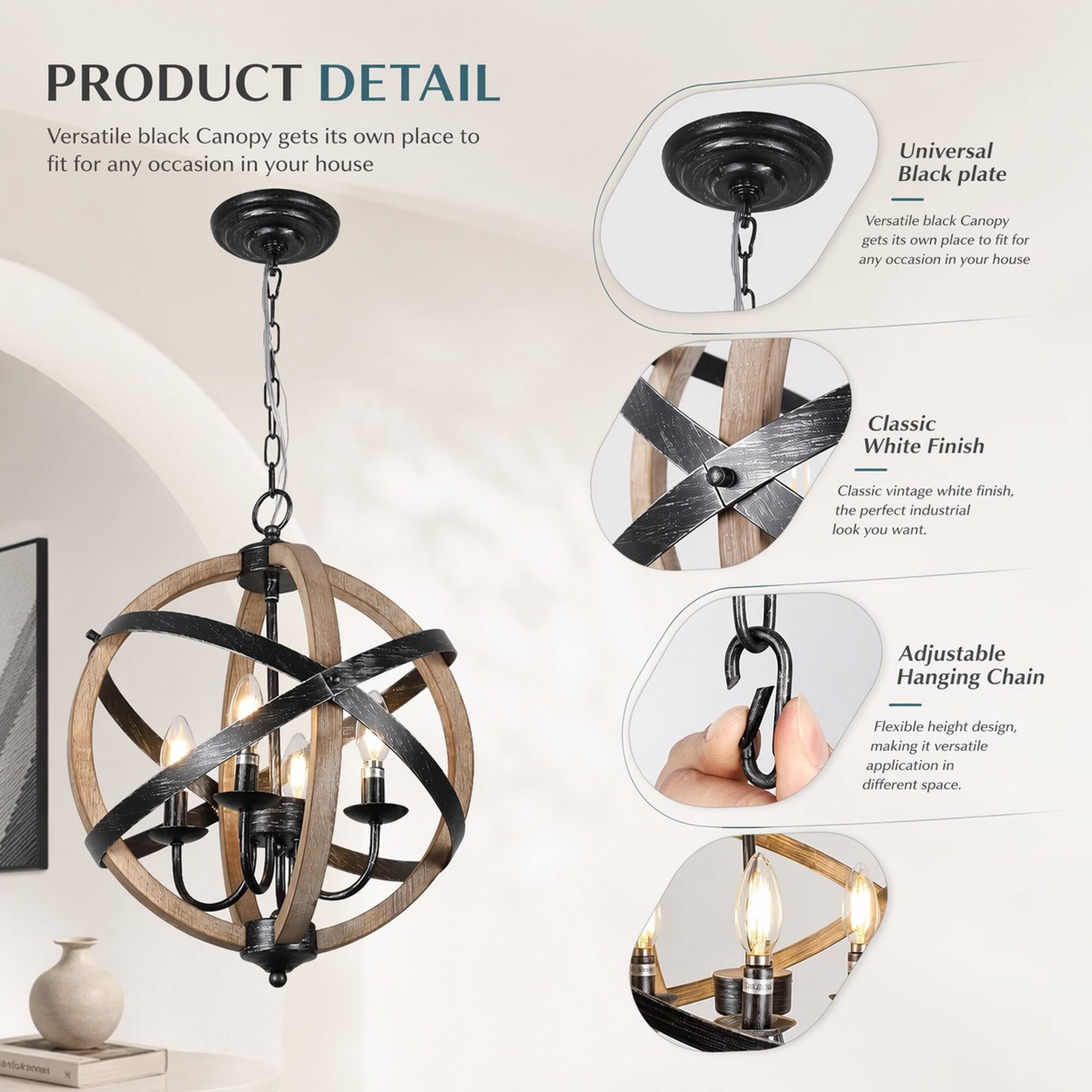 PRODUCT DETAIL

Versatile black Canopy gets its own place to fit for any occasion in your house

Universal Black plate

Versatile black Canopy gets its own place to fit for any occasion in your house

Classic White Finish

Classic vintage white finish, the perfect industrial look you want.

Adjustable Hanging Chain

Flexible height design, making it versatile application in different space.