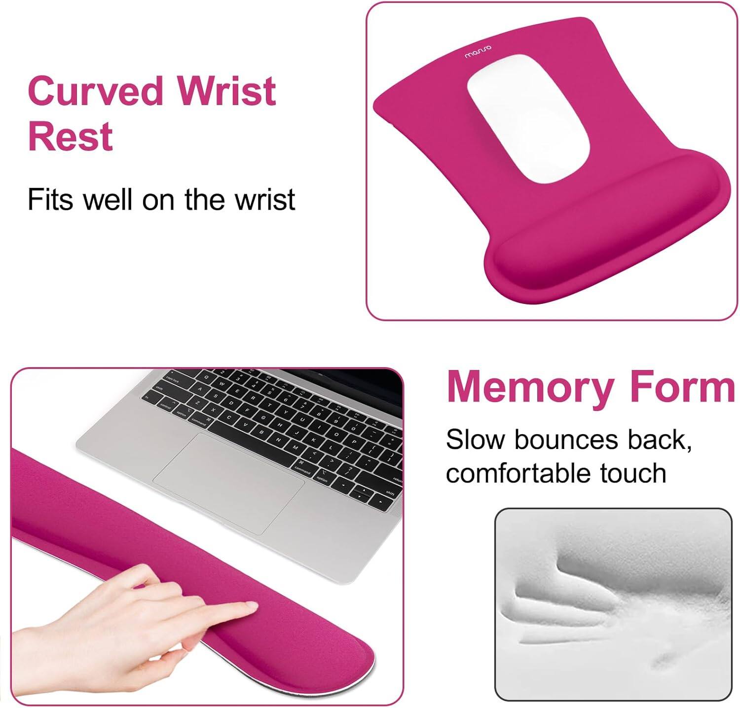 Curved Wrist Rest  
Fits well on the wrist  

Memory Form  
Slow bounces back, comfortable touch