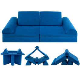 Kadyn - 6 Pieces Convertible Kids Sofa Playset with Zipper-Blue, Kids Chairs for Kids - Blue