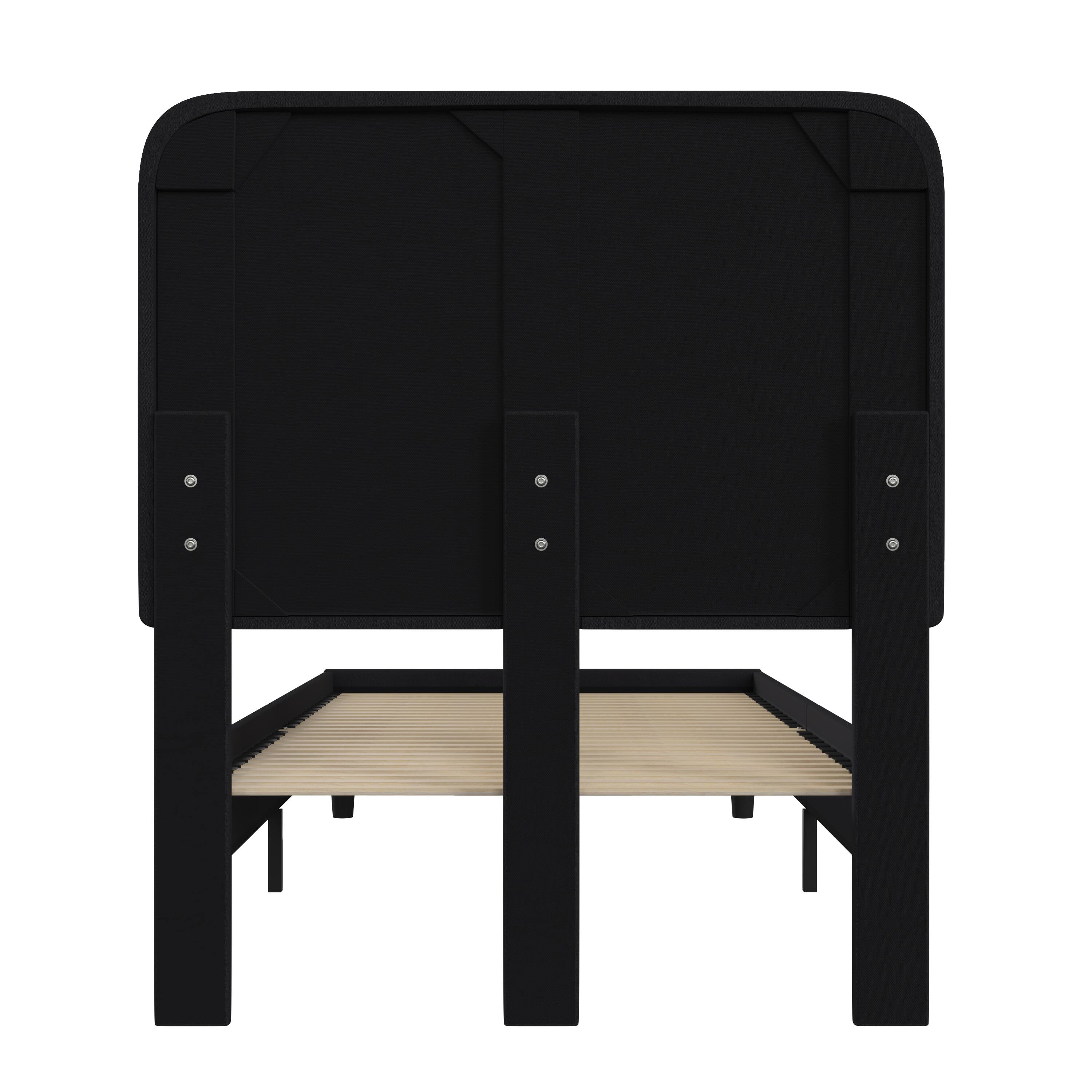 Alt View 5. Emma + Oliver - Pasithea Upholstered Platform Bed with Curved, Slim Panel Headboard and Wooden Support Slats - Charcoal.