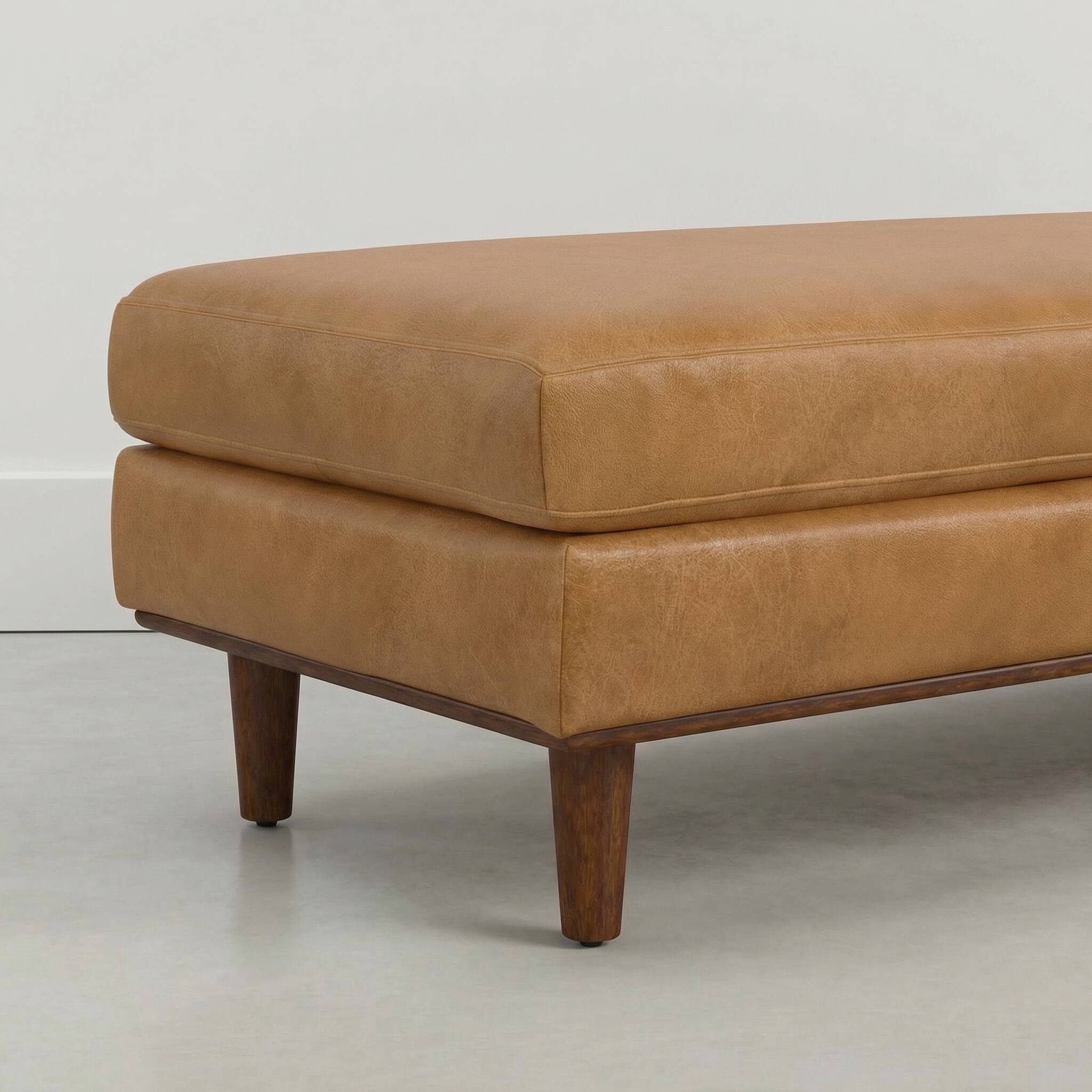Alt View 2. Simpli Home - Morrison 49 inch Wide Genuine Leather Rectangular Ottoman, Burnt Sienna - Burnt Sienna.