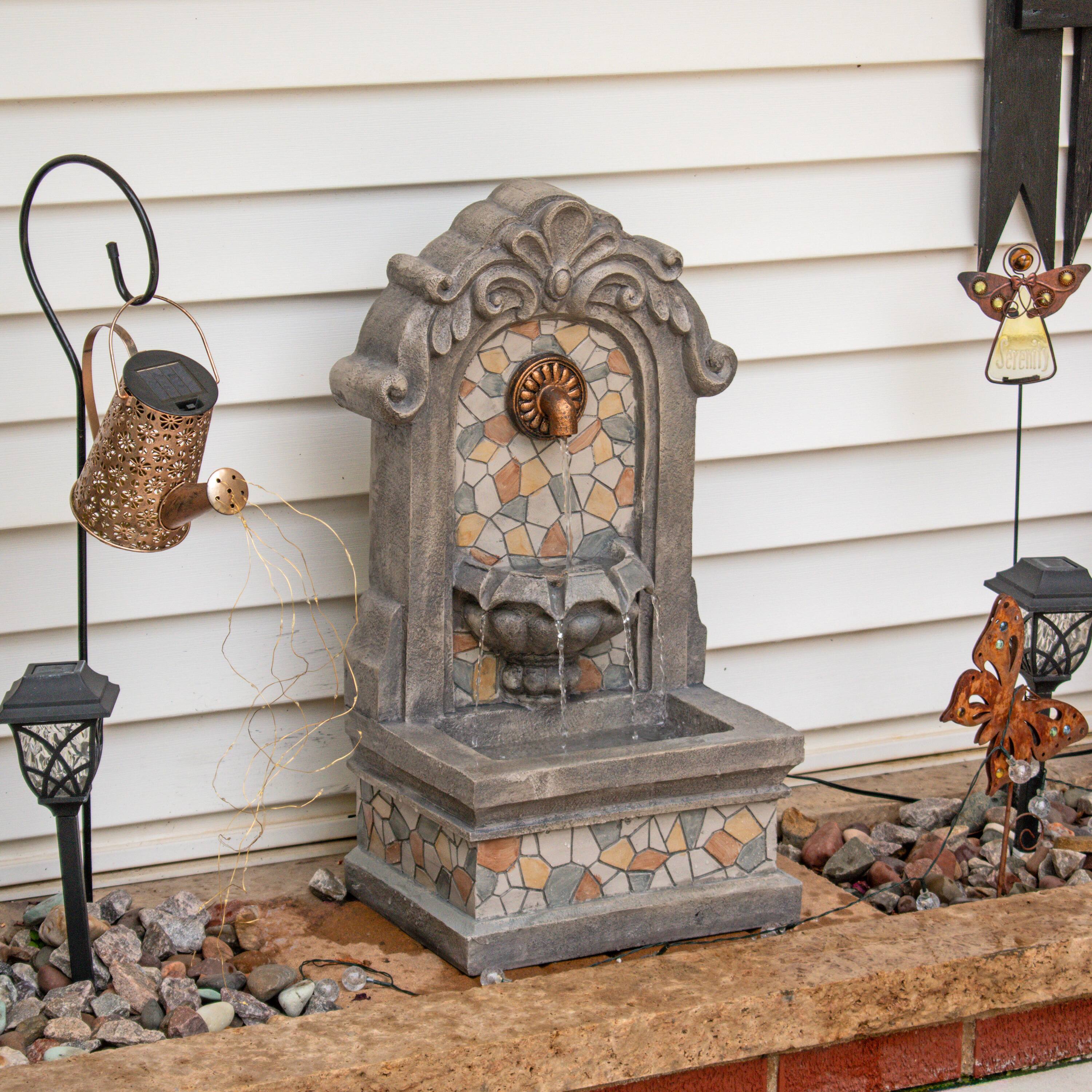 Alt View 4. Sunnydaze - Enchanting Estate Polyresin Flat Back Outdoor Wall Fountain - Gray.