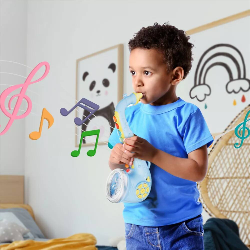 Alt View 4. Contixo - Kids Musical Saxophone Toy with Lights, Sounds & Educational Music Learning Fun - Blue.