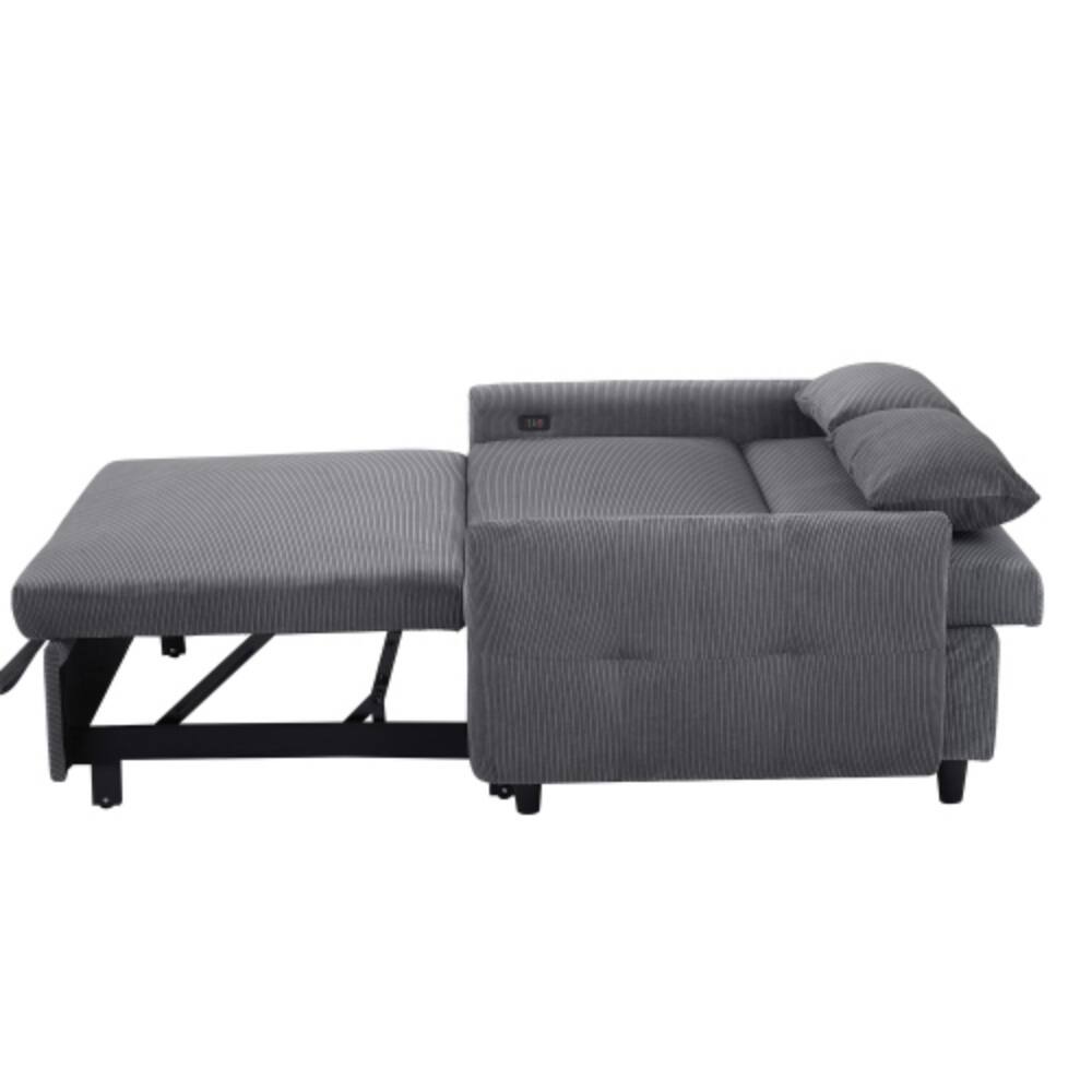 Alt View 5. LUCKY ONE - 57.48" Pull-Out Convertible Loveseat Sleeper Sofa Bed with 2 Throw Pillows and USB Ports - DARK GREY.