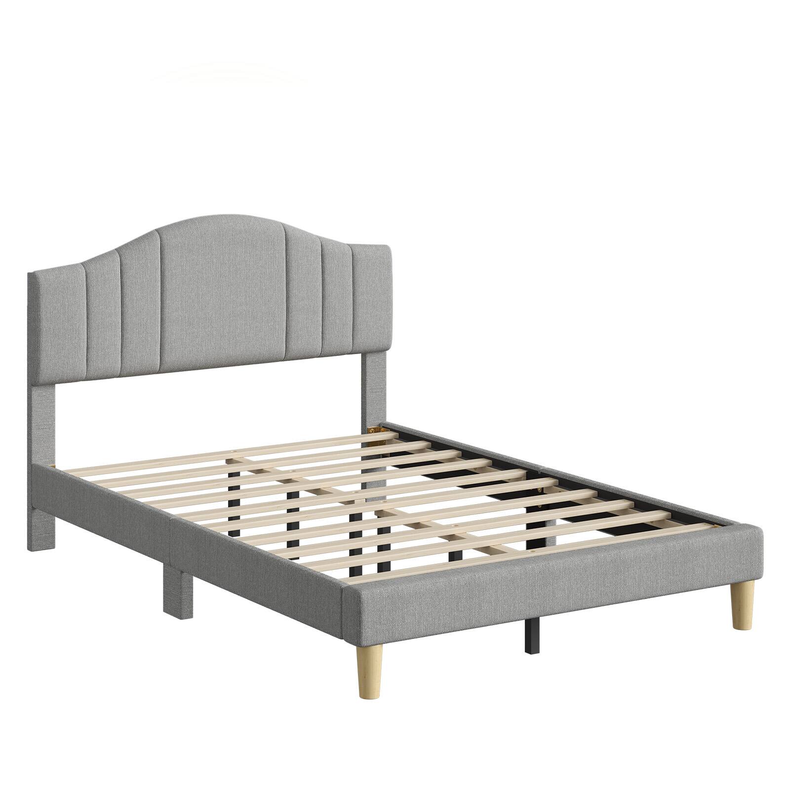 Alt View 3. Pinmoco - Pinmoco - Upholstered Platform Bed Frame with Adjustable LED Arc Headboard - Fabric Gray.