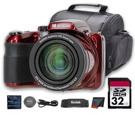 Kodak - PIXPRO AZ425 Digital Camera (Red) (AZ425RD) + 32GB Card + Bag + Cloth