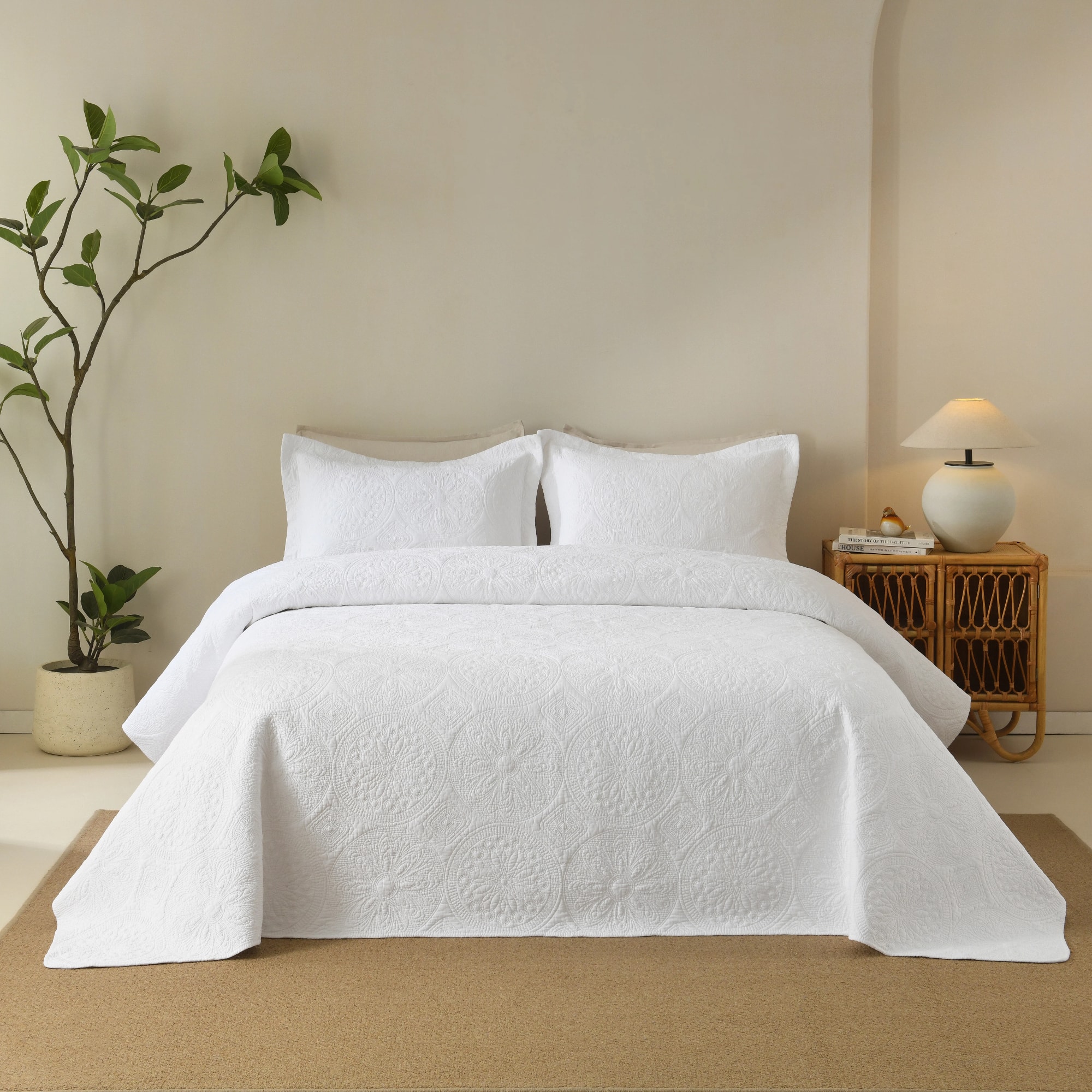 MarCielo - 3 Piece Cotton Cover Medallion Vintage Farmhouse Quilt Bedspread Set - White price history on PriceWatchPro