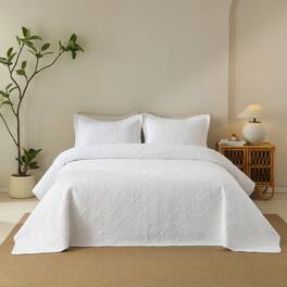 MarCielo - 3 Piece Cotton Cover Medallion Vintage Farmhouse Quilt Bedspread Set - White