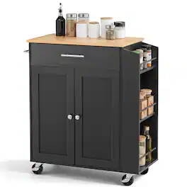VEVOR - Kitchen Island Cart with Storage, 31.3 in Wide Mobile Rolling Storage Island on Swivel Wheels, with Drawer - Black