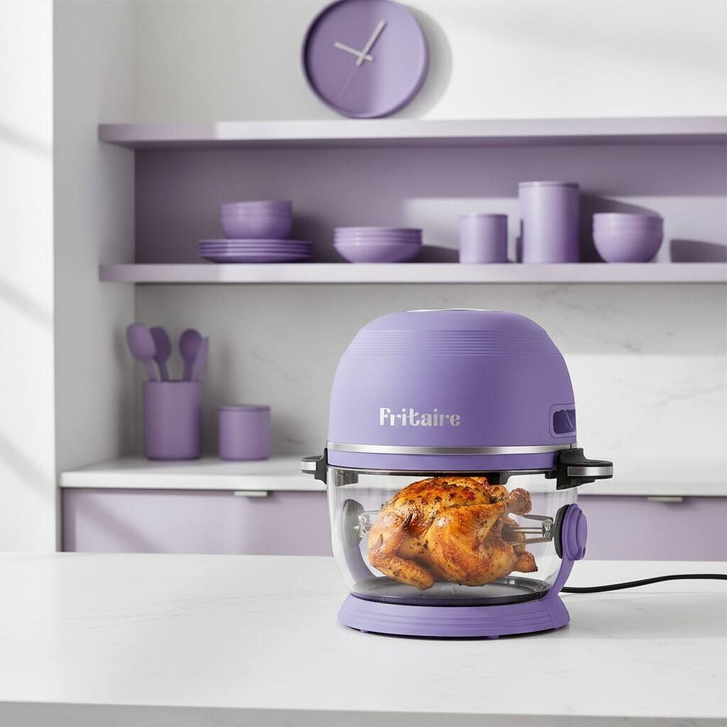 Alt View 1. Fritaire - Non-Toxic Air Fryer - Glass Air Fryer, 5qt, Teflon-Free, PFOA- Free, w/ Accessories - Rotisserie and Tumbling Basket - Lavender.