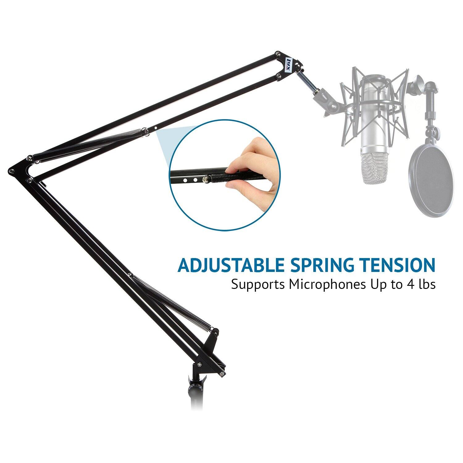 ADJUSTABLE SPRING TENSION Supports Microphones Up to 4 lbs
