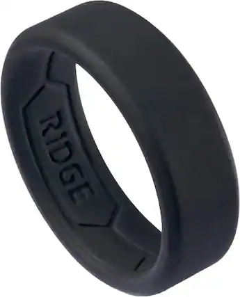Front. The Ridge Wallet - 8MM SILICONE RING SET - Royal Black - Size 9 - Black.