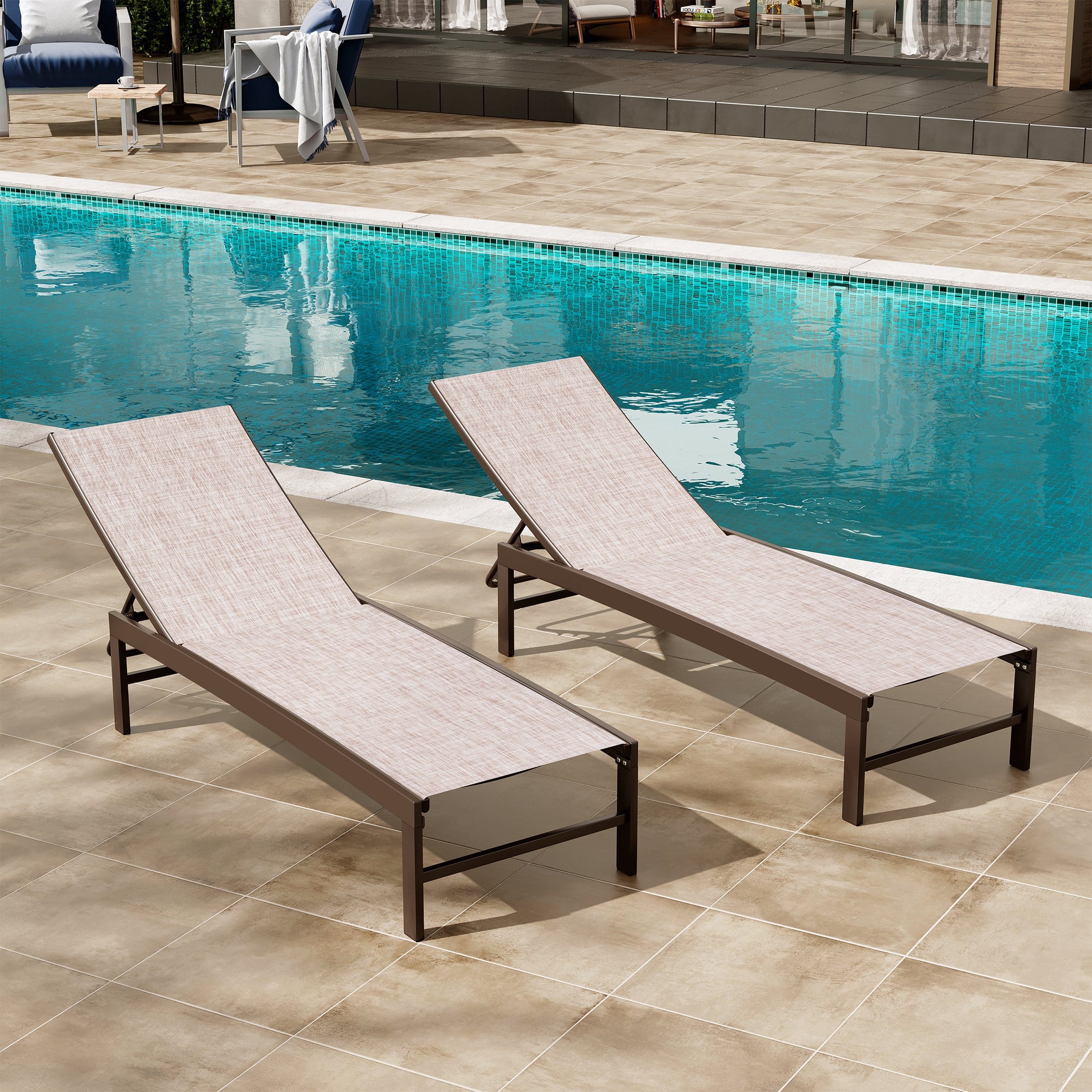 Crestlive Products - Outdoor Adjustable Aluminum Chaise Lounge Chairs (Set of 2) for Patio Pool Terrace - Beige